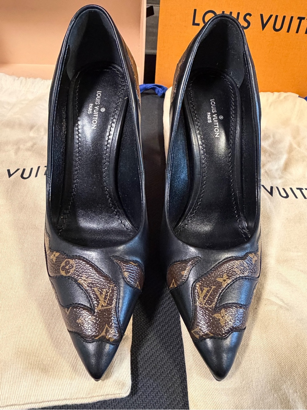 Louis Vuitton Black/Brown Monogram Pointed Toe Stiletto Heels - Picture 8 of 16
